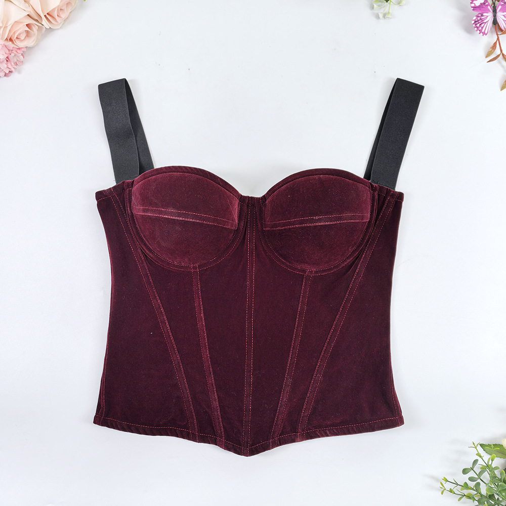 Womens Velvet Bustier Corset Top Body Shaper for Slimming Night Party Wear